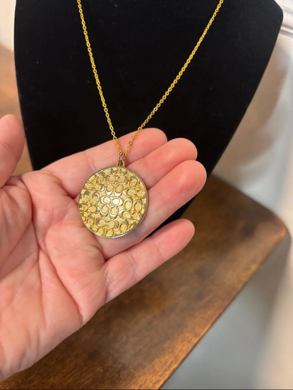 COACH Gold-Tone Circular C logo Pendant Necklace: 925 stamped chain - Picture 3 of 9